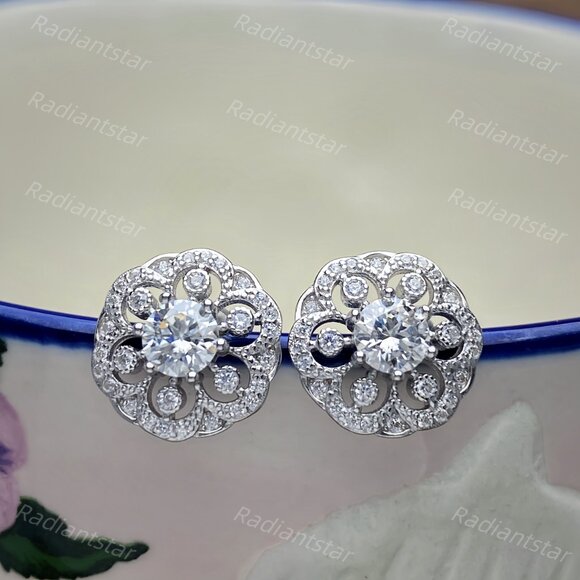 NEW Certified 1ct. t.w. Moissanite Flower Stud Earrings - Picture 4 of 8